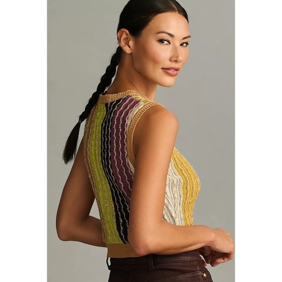 Anthropologie Eva Franco Crewneck Sweater Vest 3D Knit Crop Womens Striped - Picture 2 of 9